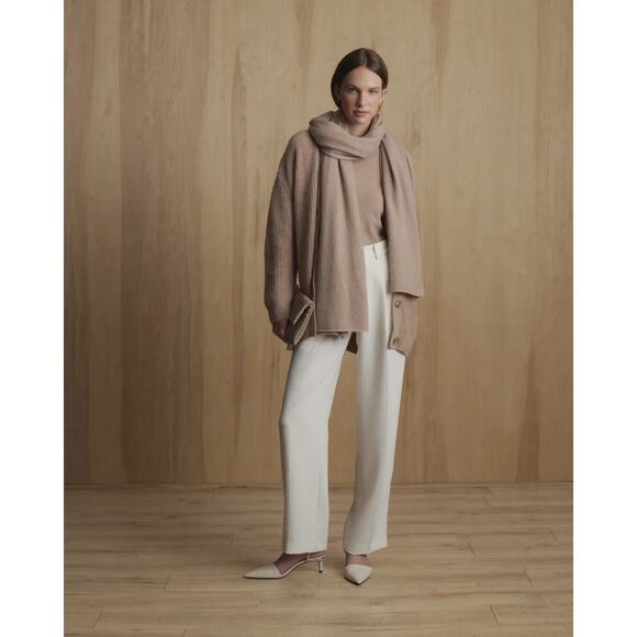 QUINCE Sand Stretch Crepe Pleated Wide Leg Pants NWT Size Large - Picture 3 of 11